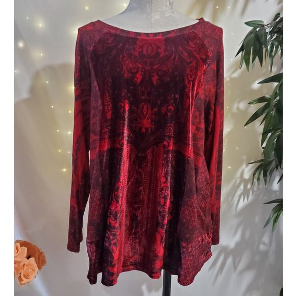 Vtg Dressbarn Velvet Whimsigoth Mixed Media Long Sleeve Top Sz 1X Dark Romance - Picture 1 of 13